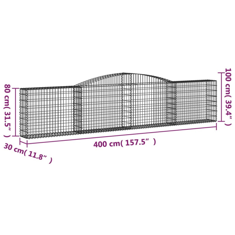 Kosze gabionowe, 6 szt, 400x30x80/100 cm, galwanizowane żelazo