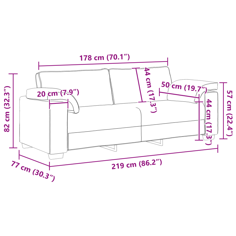 Sofa 2 pcs Czarny 219 x 80 x 82 cm tkanina