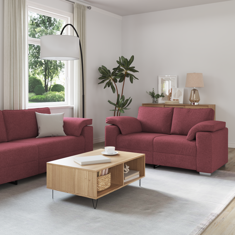 Sofa 2 pcs Czerwone wino 219 x 80 x 82 cm tkanina