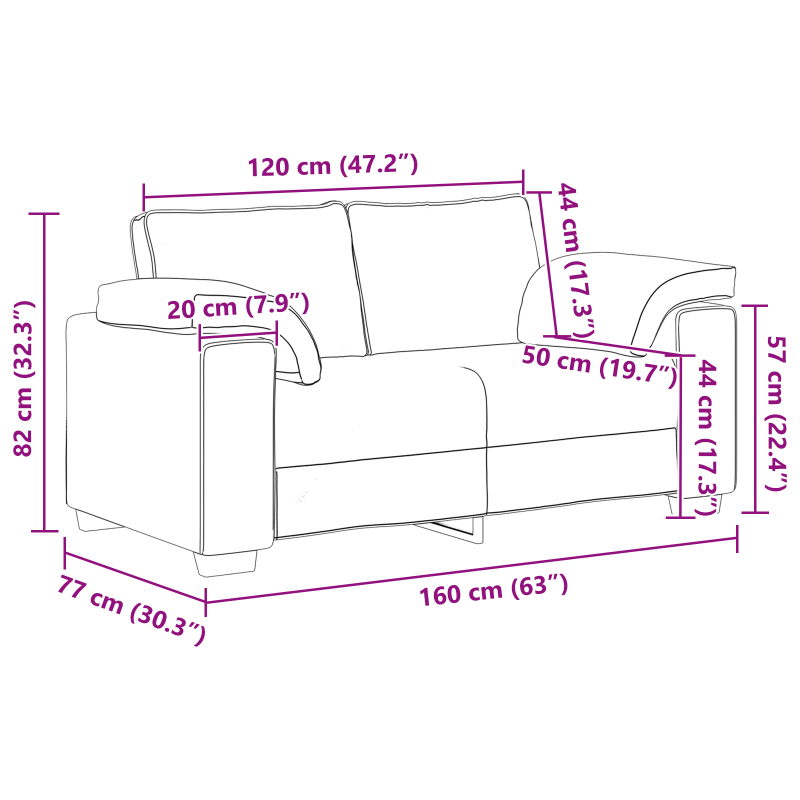 Sofa 2 pcs Ciemnoszary 219 x 80 x 82 cm tkanina