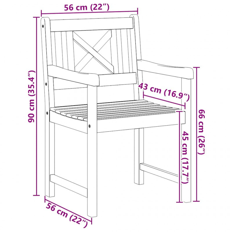 Krzesło Ogrodowe 8 pcs 56 x 56 x 90 cm Lite Drewno Akacji