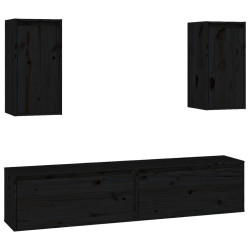 Szafki pod TV, 4 szt., czarne, lite drewno sosnowe
