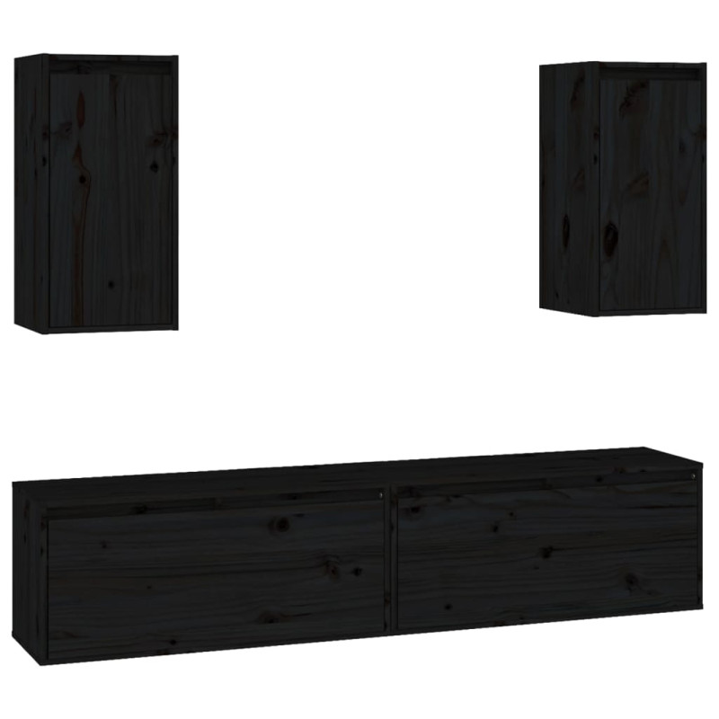 Szafki pod TV, 4 szt., czarne, lite drewno sosnowe