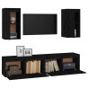 Szafki pod TV, 4 szt., czarne, lite drewno sosnowe