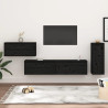 Szafki pod TV, 4 szt., czarne, lite drewno sosnowe