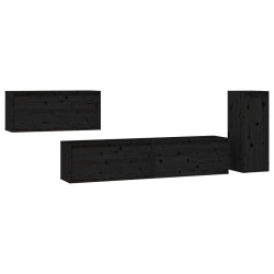 Szafki pod TV, 4 szt., czarne, lite drewno sosnowe