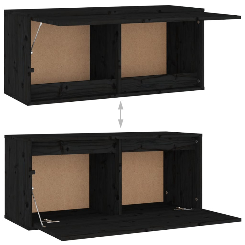 Szafki pod TV, 4 szt., czarne, lite drewno sosnowe