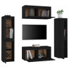 Szafki pod TV, 6 szt., czarne, lite drewno sosnowe