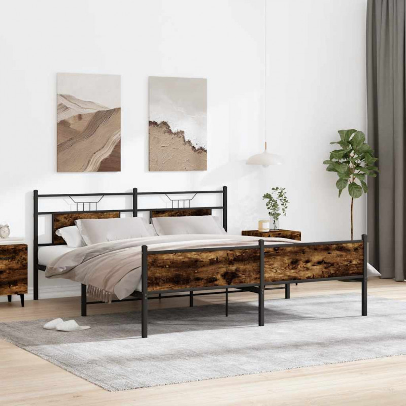 Metalowa rama łóżka, bez materaca, przydymiony dąb, 180x200 cm