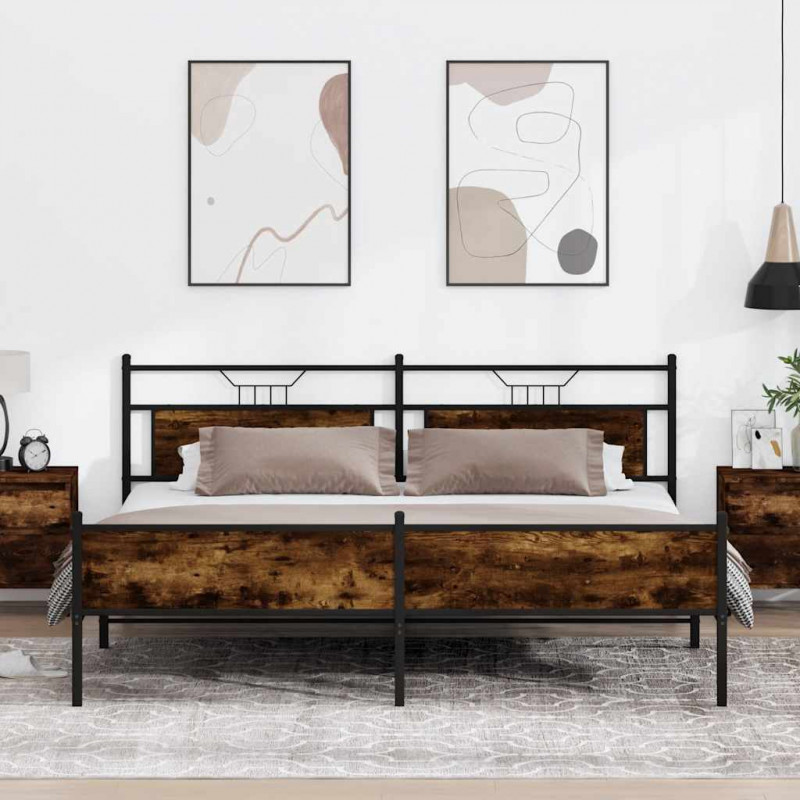 Metalowa rama łóżka, bez materaca, przydymiony dąb, 200x200 cm