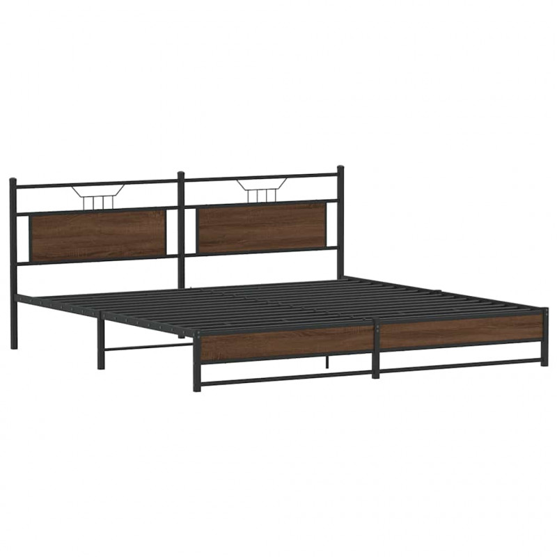 Metalowa rama łóżka, bez materaca, brązowy dąb, 200x200 cm
