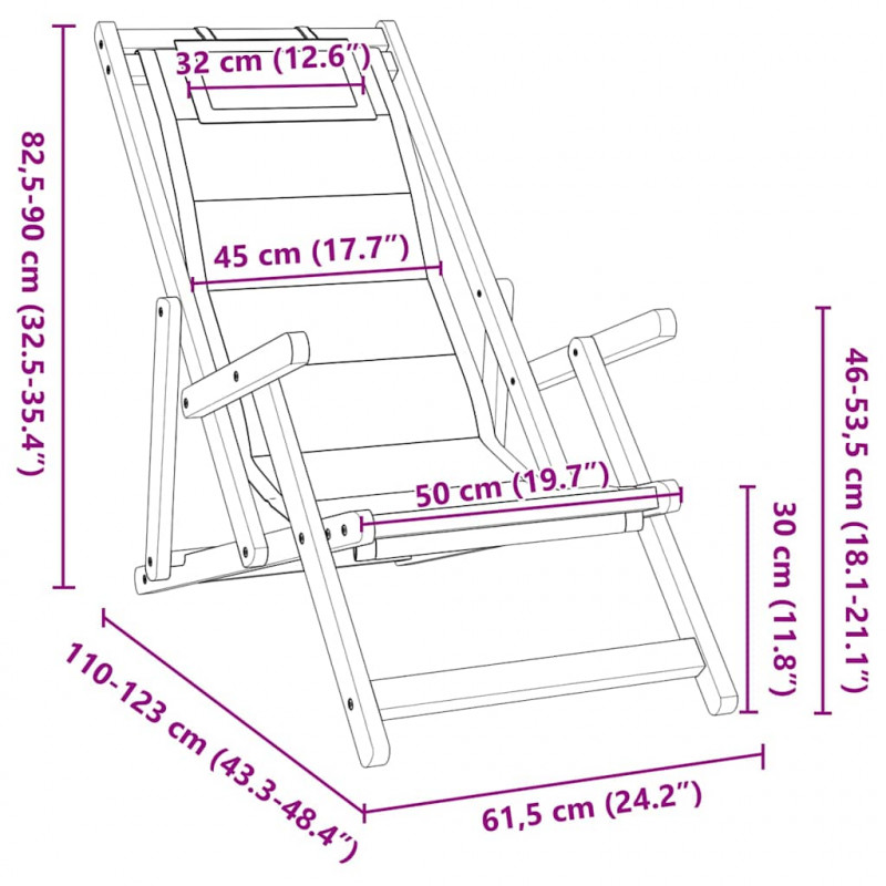 Krzesło plażowe z poduszką 2 pcs Brązowy 61.5 x 123 x 82cm