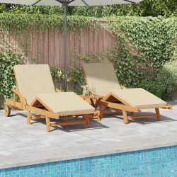Leżak 2 pcs Beżowy 200 x 67 x 84 cm Lite Drewno Akacji