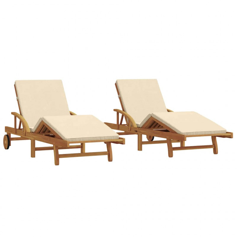 Leżak 2 pcs Beżowy 200 x 67 x 84 cm Lite Drewno Akacji