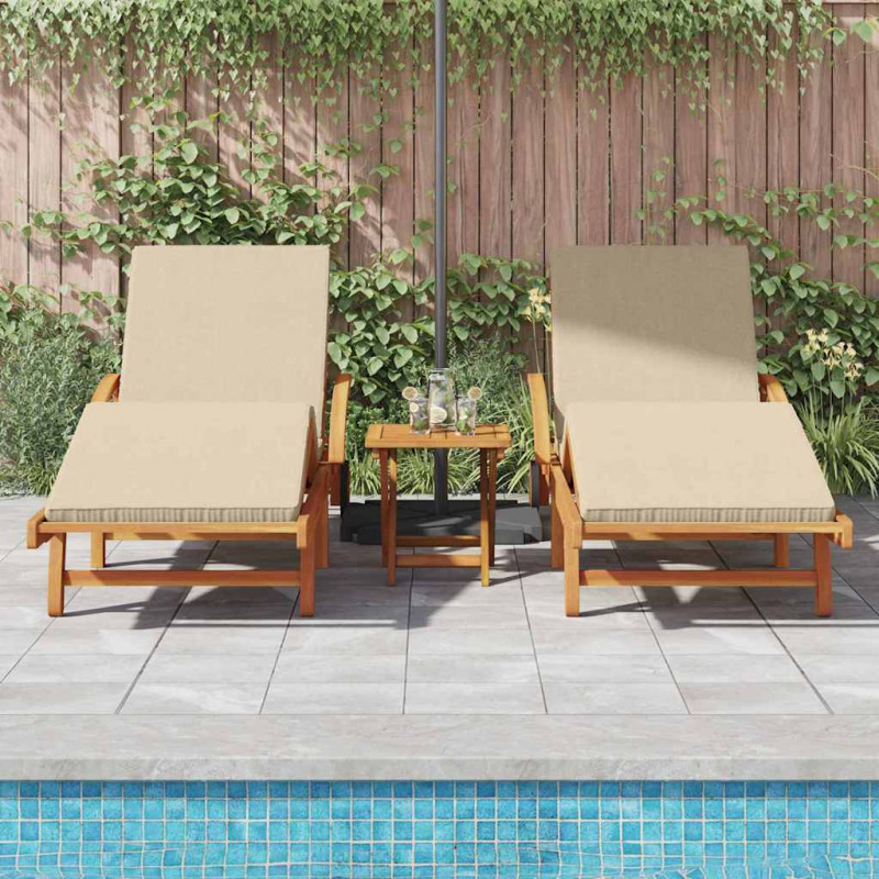 Leżak 2 pcs Beżowy 200 x 67 x 84 cm Lite Drewno Akacji
