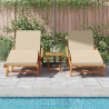 Leżak 2 pcs Beżowy 200 x 67 x 84 cm Lite Drewno Akacji