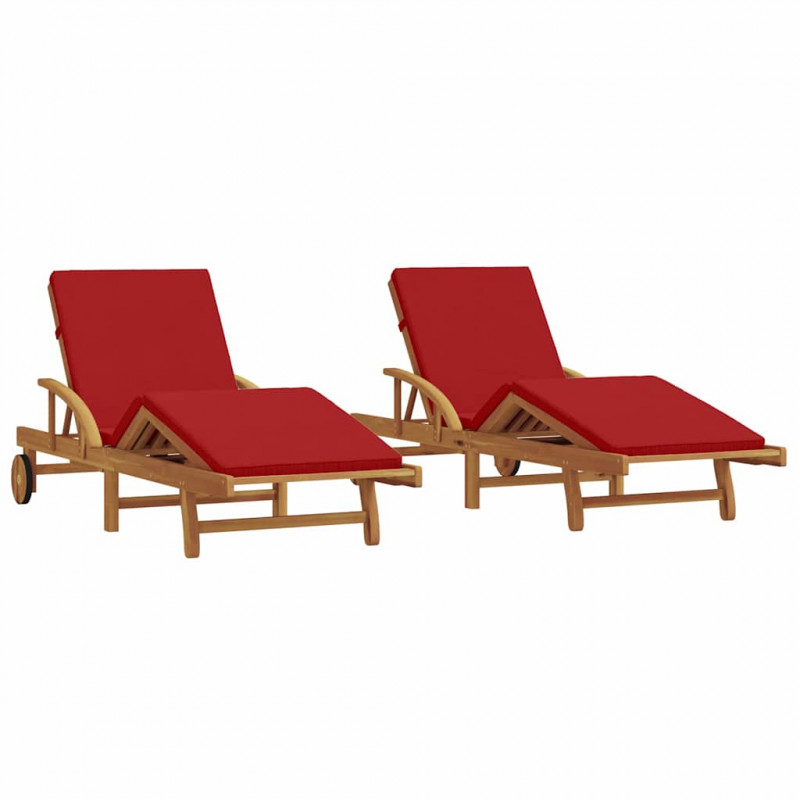Leżak 2 pcs Czerwony 200 x 67 x 84cm Lite drewno akacjowe