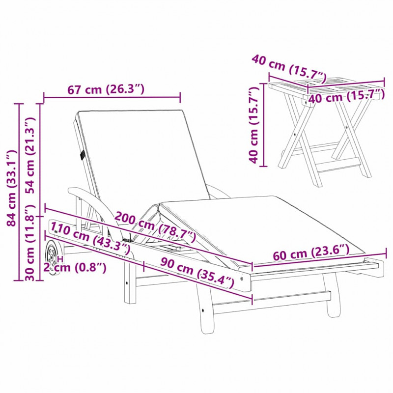 Leżak 2 pcs Ciemnoszary 200 x 67 x 84 cm Lite Drewno Akacji