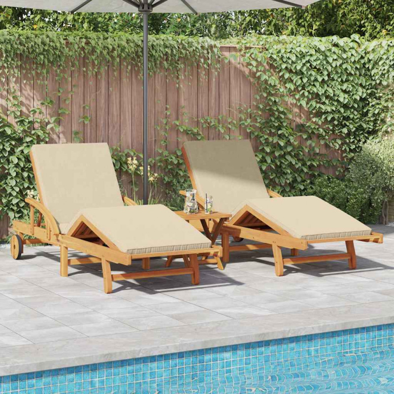 Leżak 3 pcs Beżowy Lite Drewno Akacji