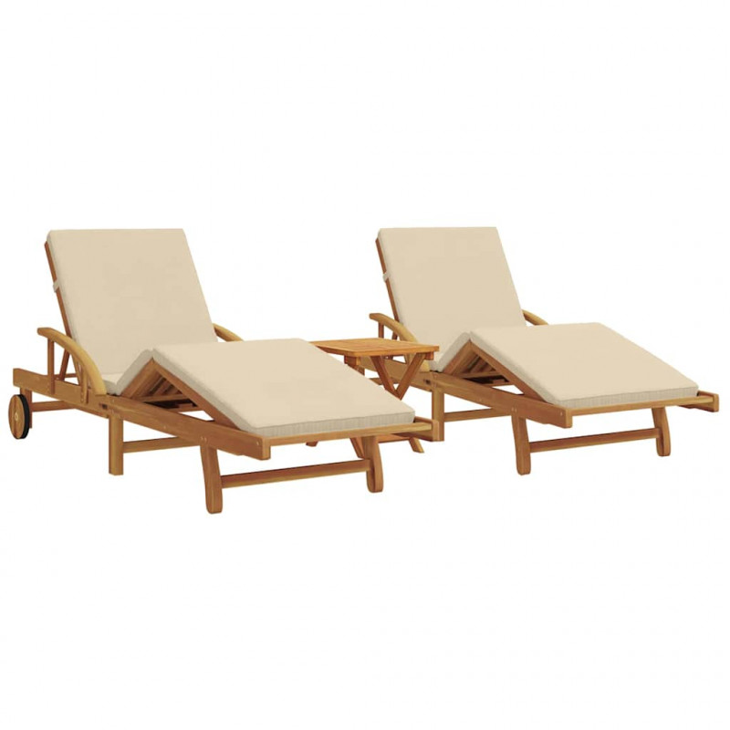 Leżak 3 pcs Beżowy Lite Drewno Akacji
