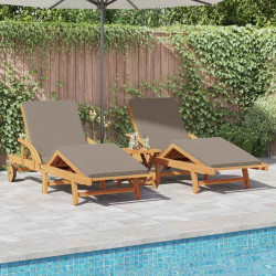 Leżak 3 pcs Ciemnoszary Lite Drewno Akacji