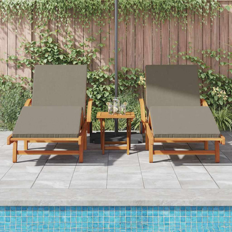 Leżak 3 pcs Ciemnoszary Lite Drewno Akacji