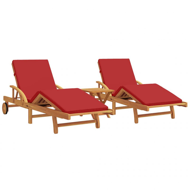 Leżak 3 pcs Czerwony 40 x 40 x 40cm Lite drewno akacjowe