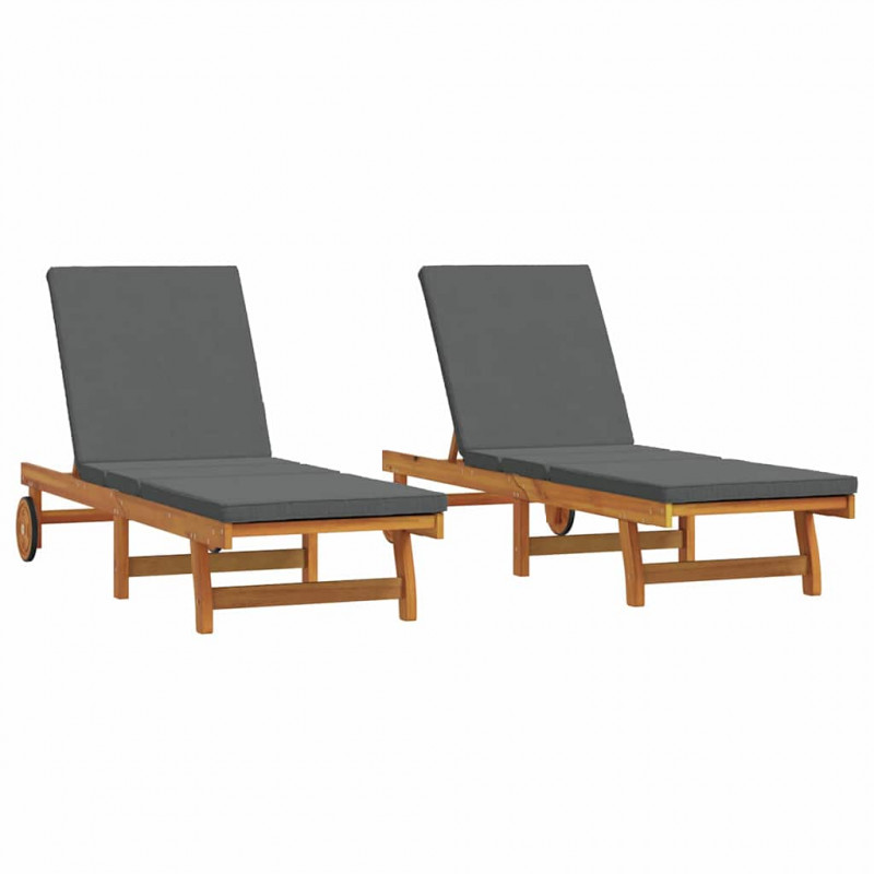 Leżak 2-osoba 2 pcs Brązowy Lite Drewno Akacji
