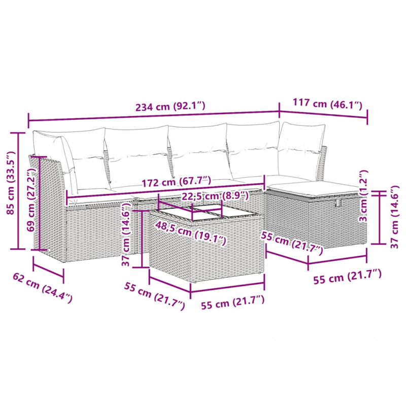 6-cz. zestaw mebli ogrodowych z poduszkami, beżowy, polirattan
