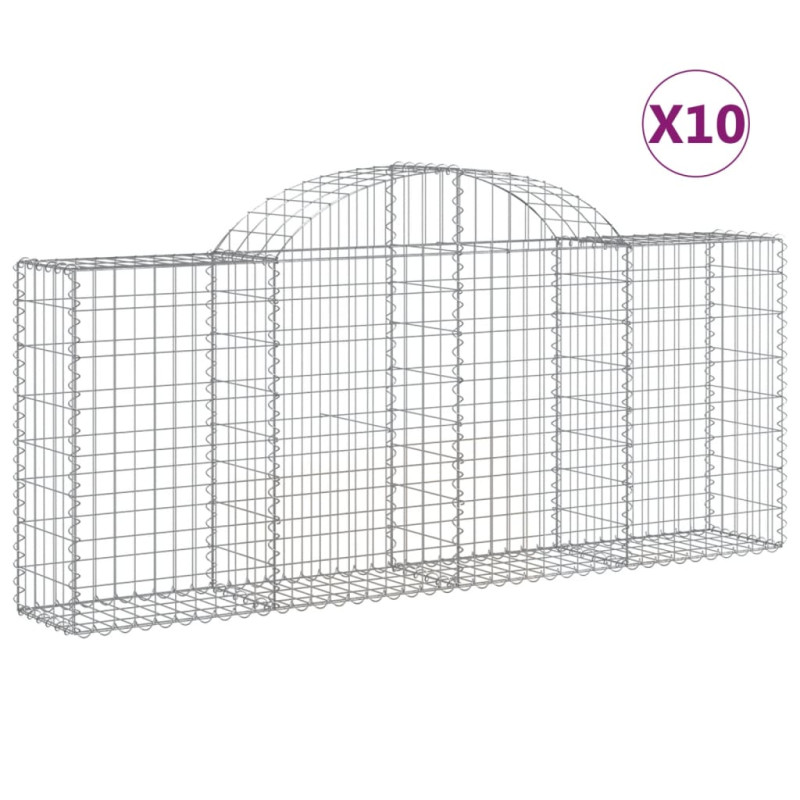 Kosze gabionowe, 10 szt, 200x30x80/100 cm, galwanizowane żelazo