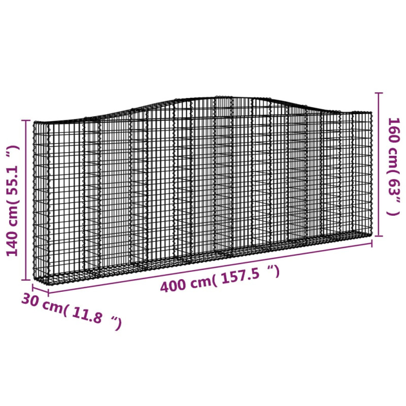 Kosze gabionowe, 6 szt, 400x30x140/160 cm, galwanizowane żelazo