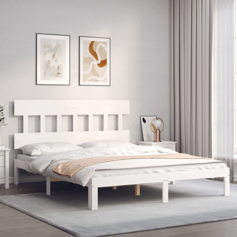 Rama łóżka bez materaca, biała, 160x200 cm, lite drewno sosnowe