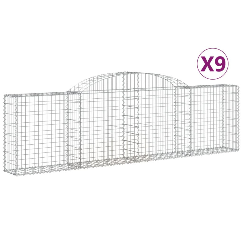 Kosze gabionowe, 9 szt, 300x30x80/100 cm, galwanizowane żelazo