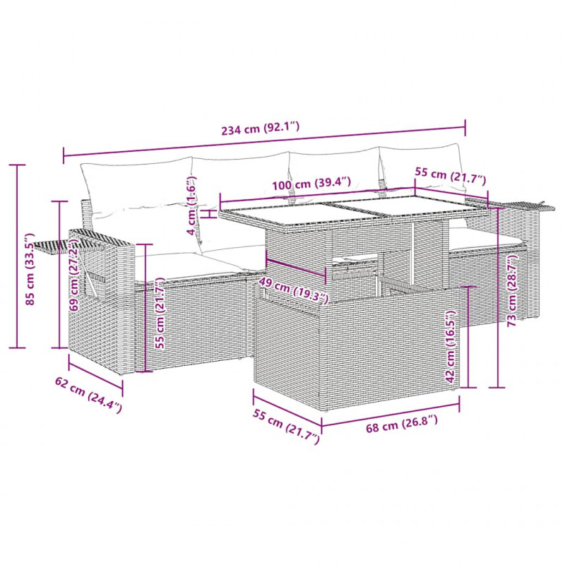 5-cz. zestaw mebli ogrodowych z poduszkami, beżowy, polirattan
