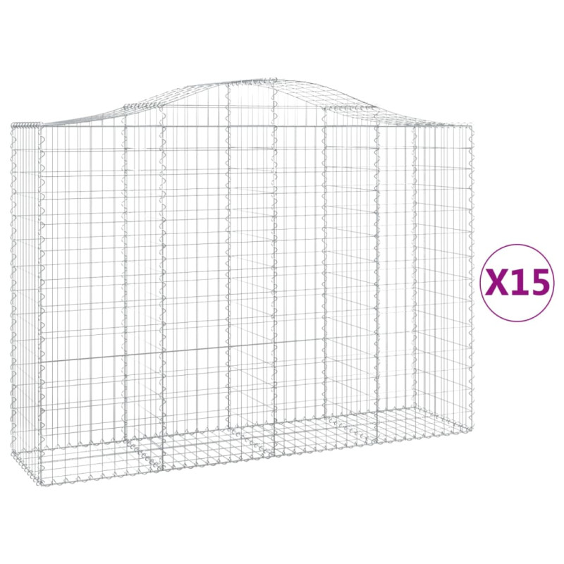 Kosze gabionowe, 15 szt, 200x50x140/160cm, galwanizowane żelazo