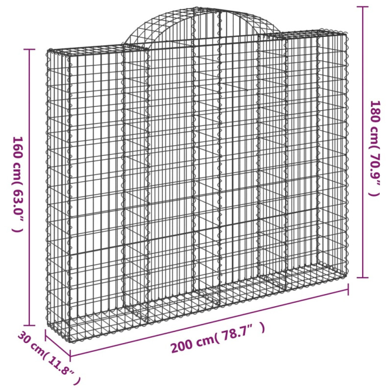 Kosze gabionowe, 2 szt, 200x30x160/180 cm, galwanizowane żelazo