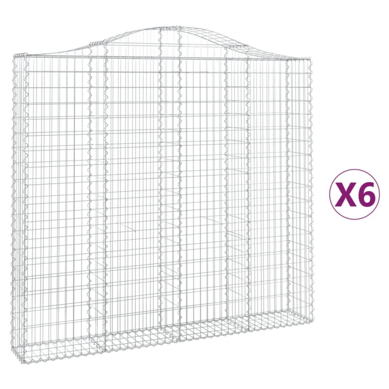 Kosze gabionowe, 6 szt, 200x30x180/200 cm, galwanizowane żelazo