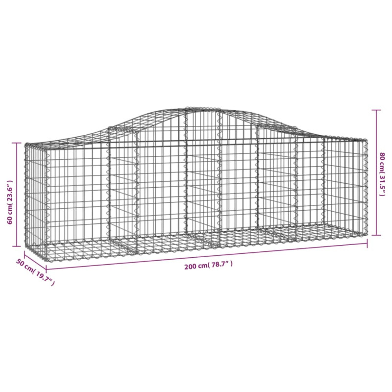 Kosze gabionowe, 30 szt, 200x50x60/80 cm, galwanizowane żelazo
