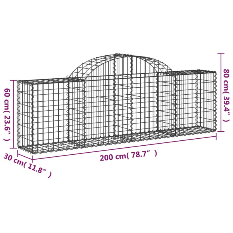 Kosze gabionowe, 10 szt, 200x30x60/80 cm, galwanizowane żelazo