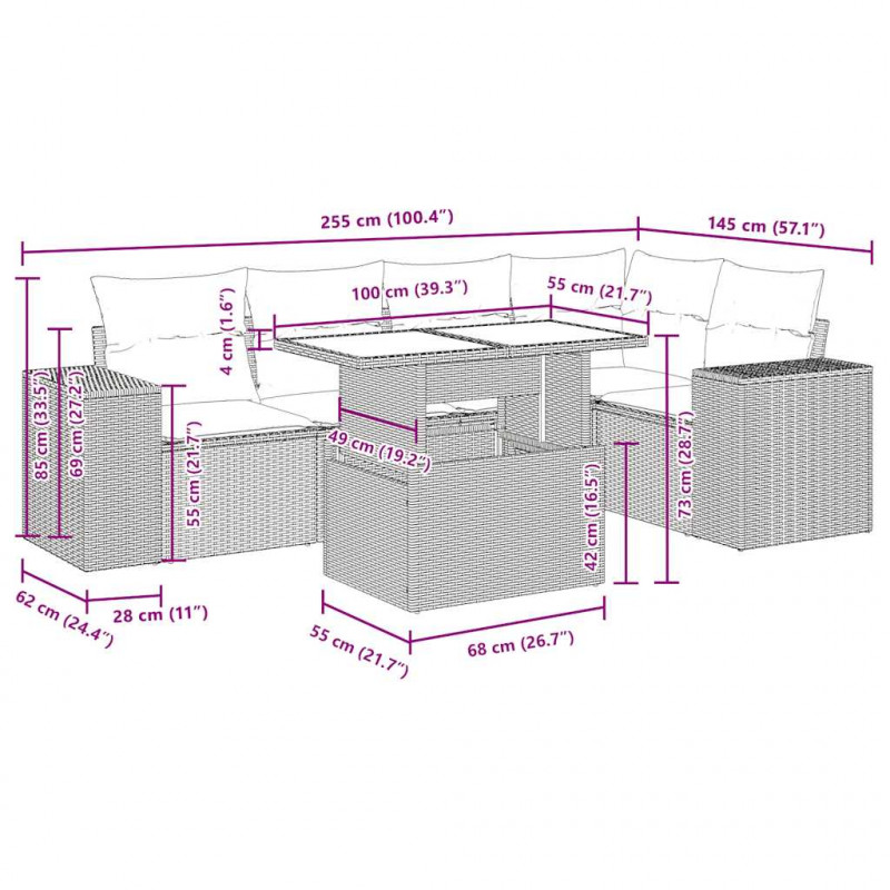 6-cz. zestaw mebli ogrodowych z poduszkami, beżowy, polirattan