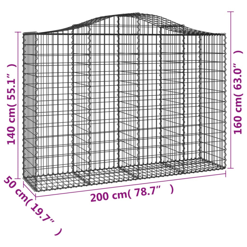 Kosze gabionowe, 20 szt, 200x50x140/160cm, galwanizowane żelazo