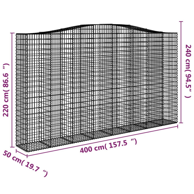Kosze gabionowe, 4 szt, 400x50x220/240 cm, galwanizowane żelazo