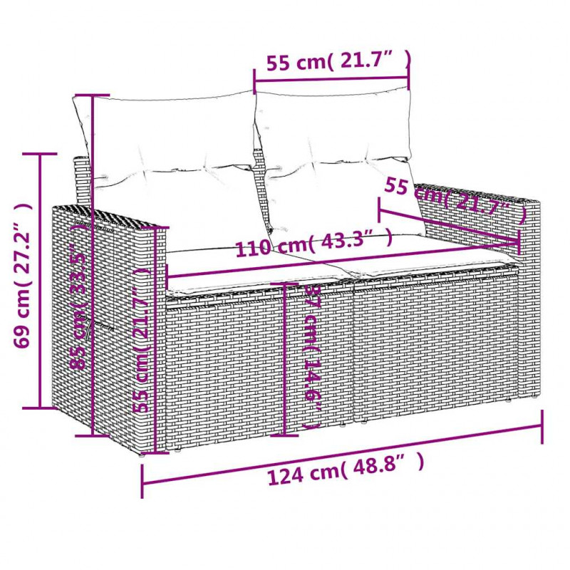 5-cz. zestaw wypoczynkowy do ogrodu, poduszki, szary rattan PE