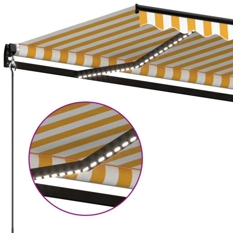 Ręcznie zwijana markiza z LED, 400 x 350 cm, żółto-biała
