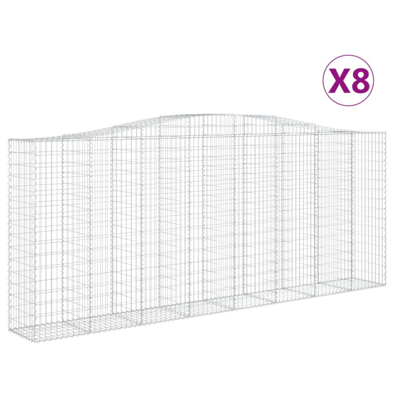 Kosze gabionowe, 8 szt, 400x50x160/180 cm, galwanizowane żelazo