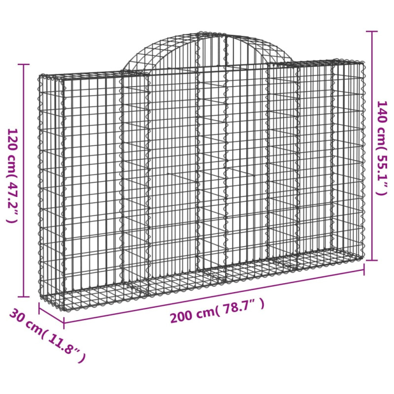 Kosze gabionowe, 9 szt, 200x30x120/140 cm, galwanizowane żelazo