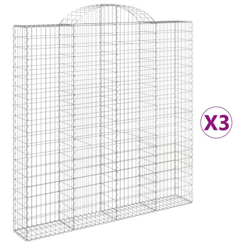 Kosze gabionowe, 3 szt, 200x30x200/220 cm, galwanizowane żelazo