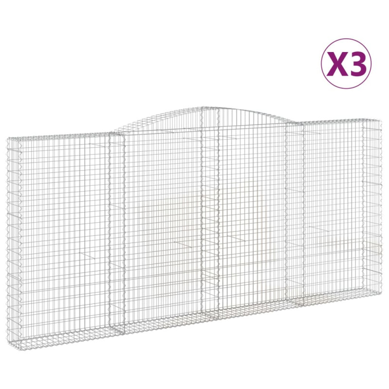 Kosze gabionowe, 3 szt, 400x30x180/200 cm, galwanizowane żelazo