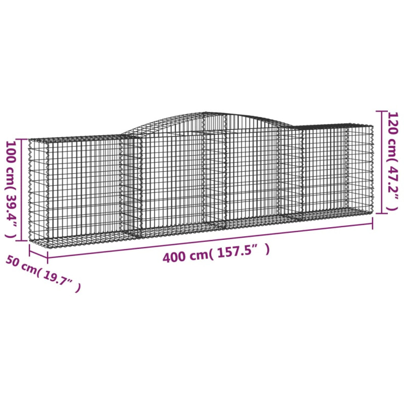 Kosze gabionowe, 25 szt, 400x50x100/120 cm galwanizowane żelazo