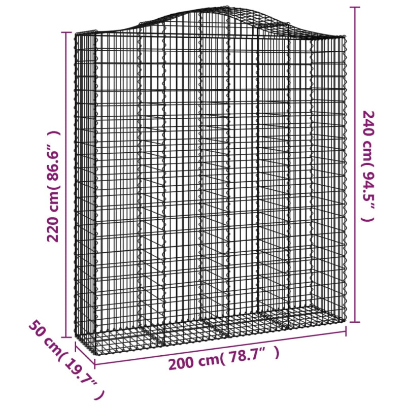 Kosze gabionowe, 7 szt, 200x50x220/240 cm, galwanizowane żelazo